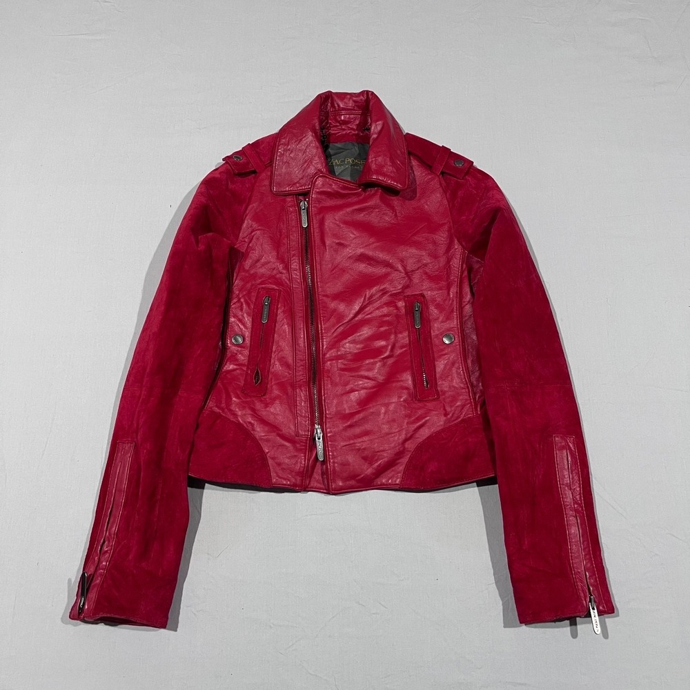 Zac Posen For Target Womens Red Leather Double Zipper Motorcycle Jacket Size XS